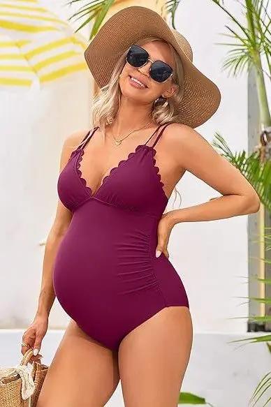 Ruch Scallop V Neck One Piece Maternity Swimsuit for Pregnant Women - Love Salve